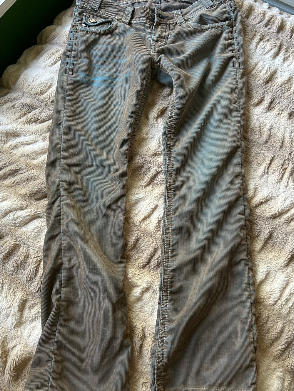Corduroy Straight-Leg Pants in blue and brown